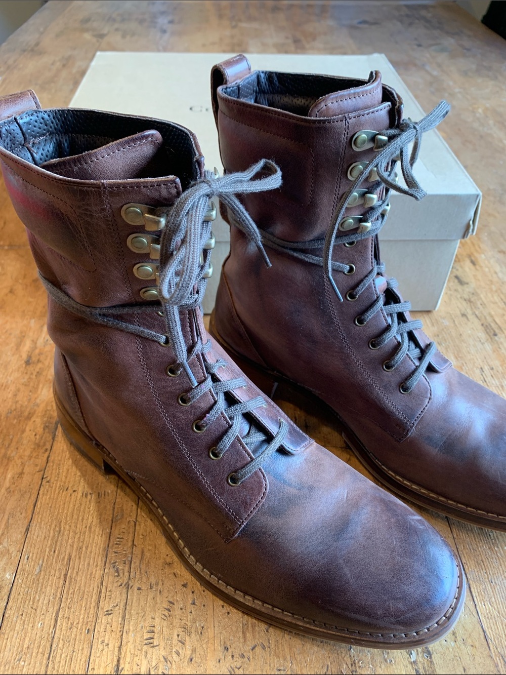 Cole Haan Men’s New Brown Lace-Up Leather Boots
